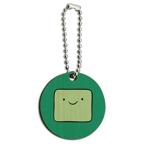 GRAPHICS & MORE Adventure Time BMO Head Wood Wooden Round Keychain Key Chain Ring