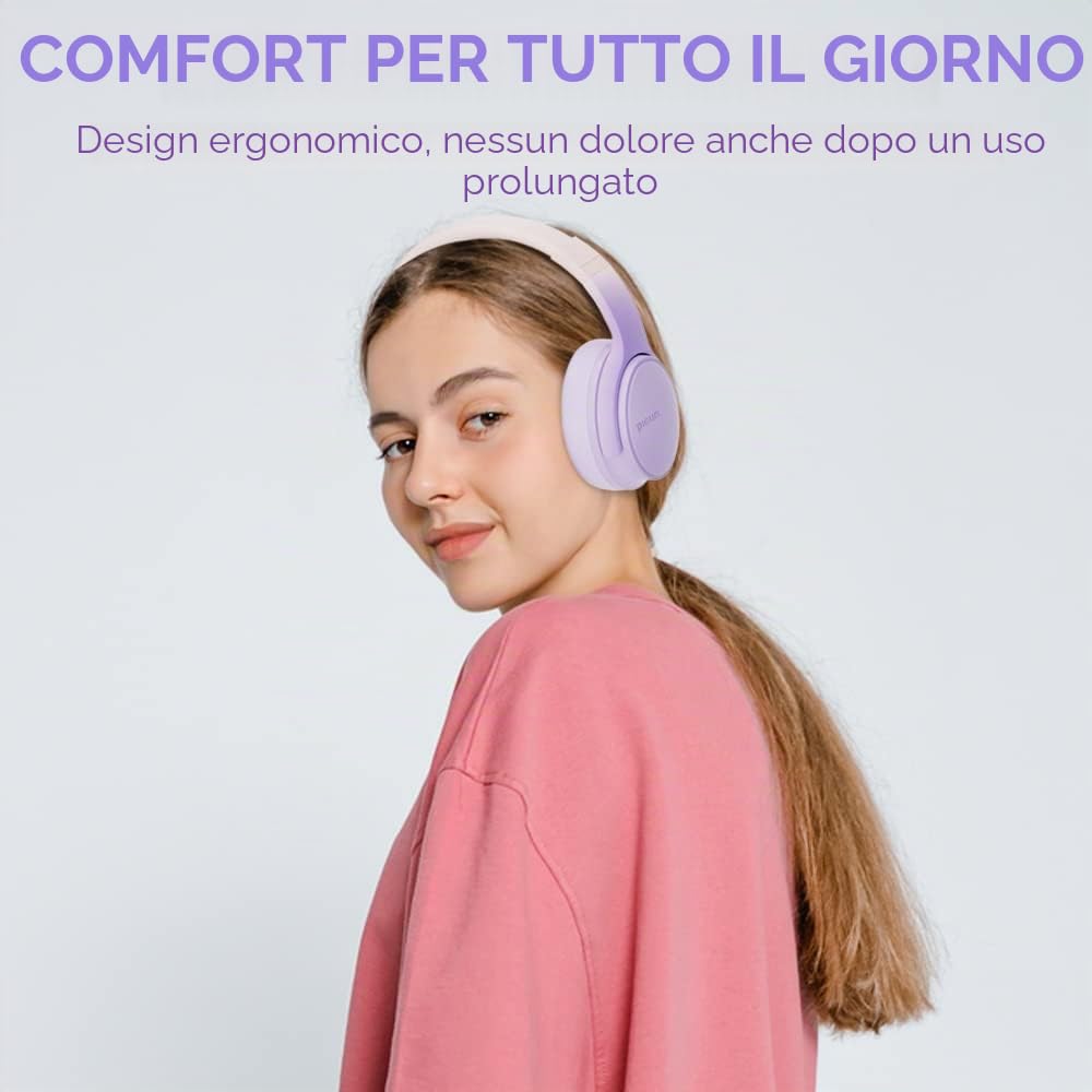 Cuffie On-Ear Bluetooth 5.3 wireless e cablate｜30h autonomia & ricarica rapida｜Chiamate HD, riduzione rumore｜158g pieghevoli｜Per gaming/ufficio/studio｜Compatibili con iOS/Android/PC,Viola