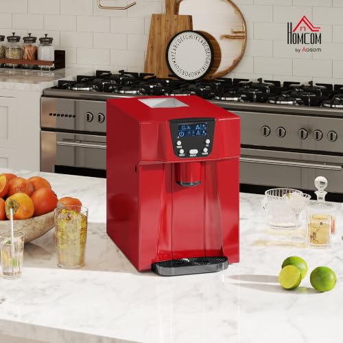 HOMCOM 3L Ice Maker Machine and Water Dispenser Countertop 12kg/24H Red - Image 2