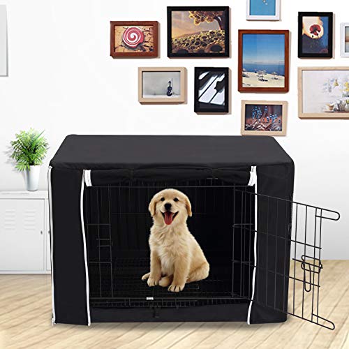 Image of Morezi Dog Crate Cover for Wire Crates Kennel 2 Doors Heavy Duty Waterproof Windproof Soundproof Pet Cage Cover Home Decoration for Dogs - Cover Only - Black - Fits 30 Inch Crates