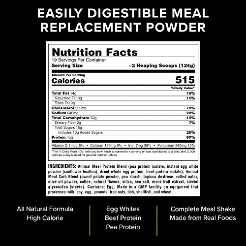Image of Animal Meal - All Natural High Calorie Meal Shake - Egg Whites, Beef Protein, Pea Protein, Mocha Cappuccino, 5 Pound