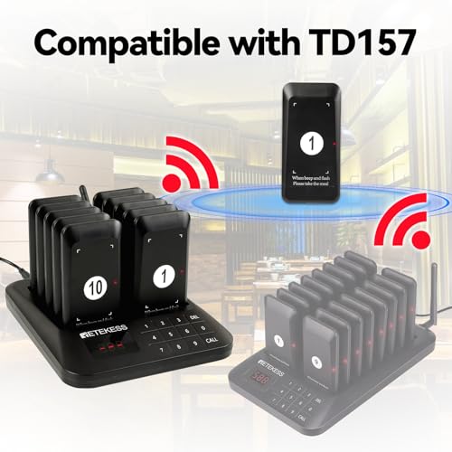 Image of Retekess TD157 Vibrating Pager System, Buzzers for Restaurant,10 Pagers