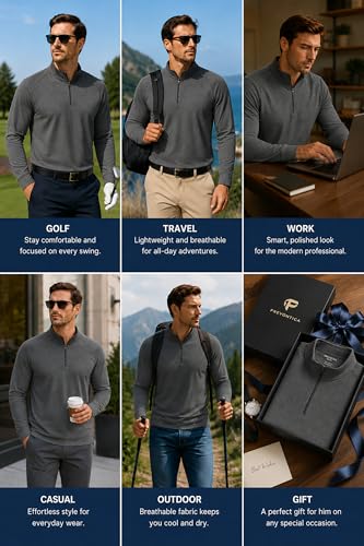 Image of Golf Quarter Zip Pullover for Men Mock Neck 1 /4 Zip Lightweight Athletic UPF 50+ Men's Long Sleeve Golf Sweatshirt