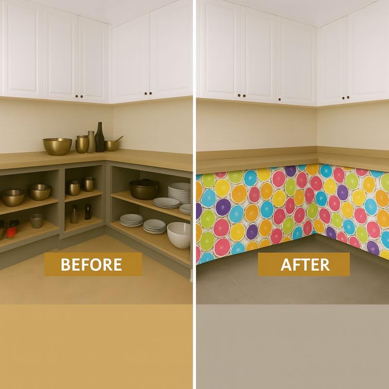 Image of Decorative Sink Curtain for Kitchen | Pack of 2 | 150x70 cm Under-Sink Cover | Printed Fabric Panel with Rod Pocket | Washable Storage-Hiding Curtain for Modern Home Decor (LIMBU)