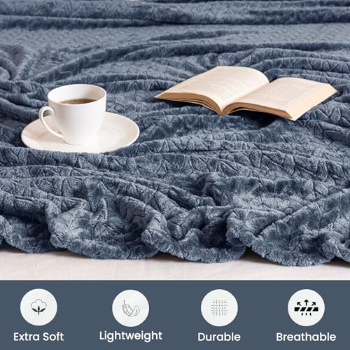 Image of HOMEMONDE Chevron Pattern Single Blanket - Throw Fozzy Blankets 140 x 228 CM, Warm Flannel All Season Blanket for Sofa, Couch - (55 x 90 Inch, Frost Blue)-200 TC