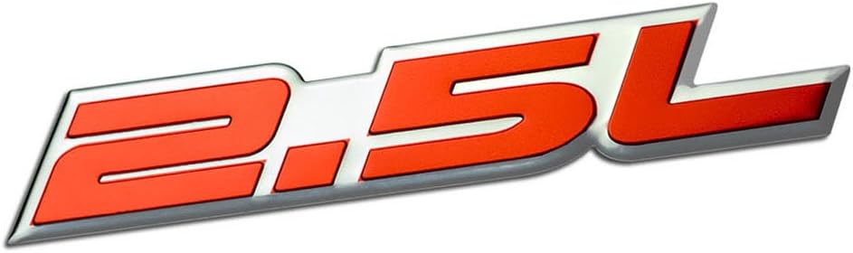 ERPART 2.5L Liter Embossed RED on Highly Polished Silver Real Aluminum Auto Emblem Badge Nameplate Compatible with Chevy Chevrolet Dodge Ford GMC Jeep
