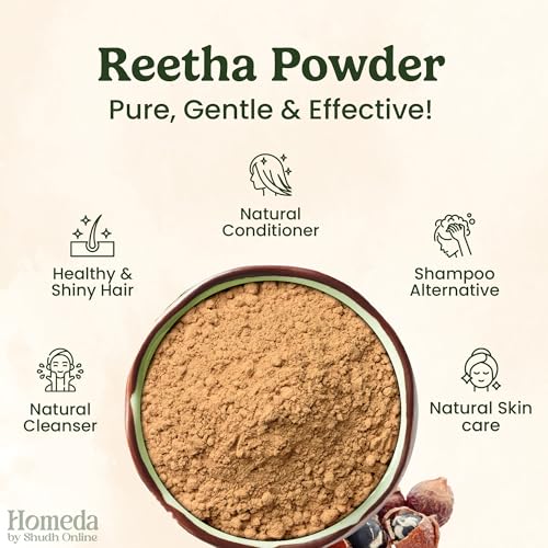 Image of Shudh Online Reetha Powder for Hair Growth | Soapnut Kunkudukai powder, Aritha, Ritha (500 Grams) - Herbal wash, Scalp treatment, Skin care (Edible, Seedless Soap Nut)