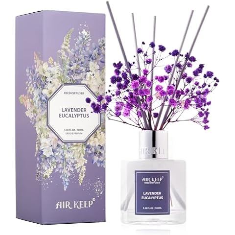 Reed Diffuser Set,3.38 fl oz (100 ml) - Lavender Eucalyptus Oil Diffusers with 8 Re...