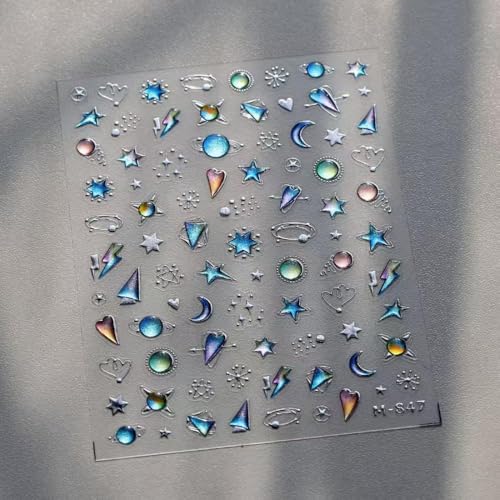 Image of 5D Embossed Star Nail Art Stickers Crystal Soft Glue Nail Stickers Blue Ombre Designs Nail Decals Supplies Self Adhesive DIY Manicure Acrylic Decoration Accessories
