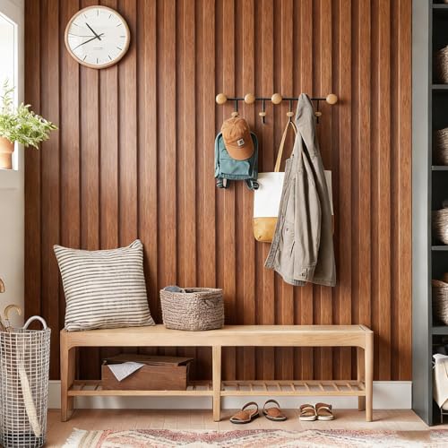 Paneles de pared autoadhesivos de PVC con textura 3D de madera marrón premium 8