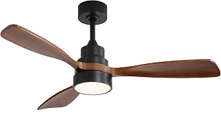 Sofucor 48 Inch Ceiling Fans with Lights, Smart Indoor/Outdoor Ceiling Fan with Light and Remote, Work with Alexa/Google, Quiet DC Motor, 3 Blade Solid Wood Low Profile Ceiling Fans for Bedroom Patio