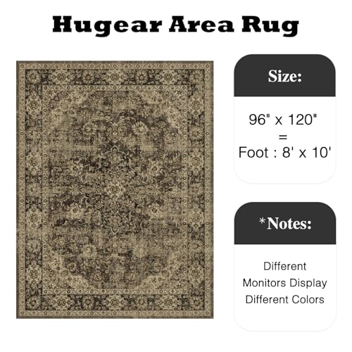 HUGEAR 8x10 Brown Retro Floral Washable Area Rug for Living Room by HUGEAR - Used condition - Image 2
