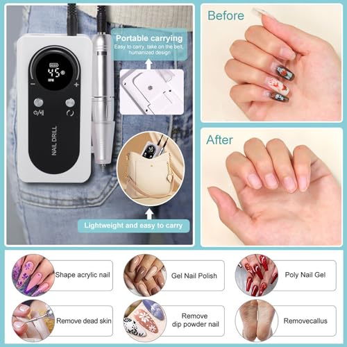 Broca Elétrica para Unhas, Máquina Profissional para Perfuração de Unhas Acrílicas de 45000 RPM para