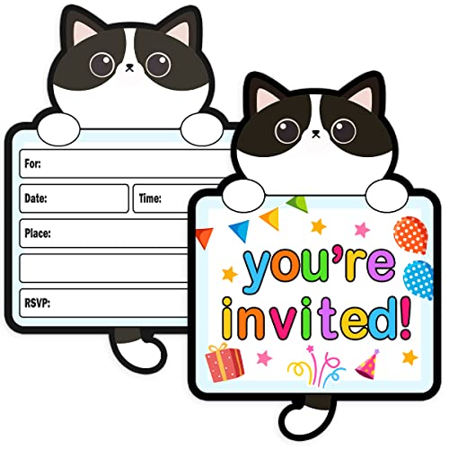 Cats Kids Birthday Or Slumber Party Invitations, Baby Shower Invites, Kitty Sleepover Themed For Boys Or Girls, Children Or Toddler Bday Theme Supplies -30 Cards + 30 Envelopes #TOP10