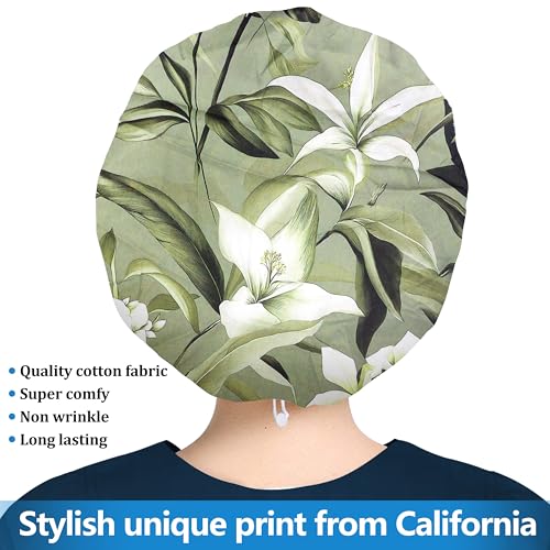 Image of ABAMERICA Bouffant Caps with Button and Sweatband, Adjustable Scrub Caps for Women Men, One Size Multi Color