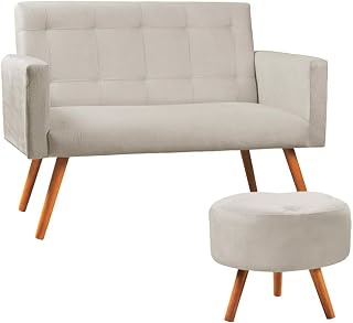 Kit Namoradeira + Puff Decorativo Sabrina Veludo Bege Marfim - Speciale Home