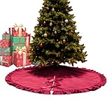 ビンテージ クリスマス ツリー スカート - 132cm ラウンド レッド マット デコレーション - フリル ツリー スカート | 秋の ファームハウス ホリデー 室内 お化け屋敷 用