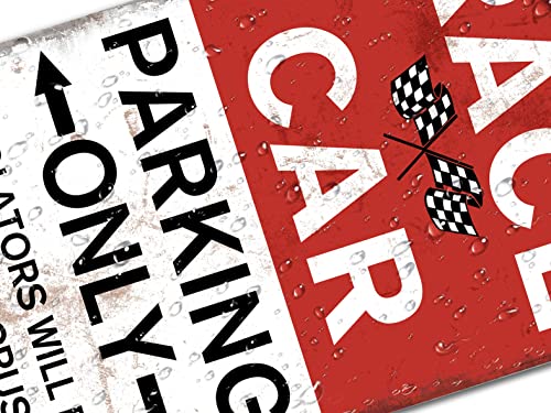 ALREAR Race Car Parking Only Sign Vintage Room Decor for Boys Bedroom, Metal Tin Signs Men Garage Cars Wall Decorations 8x12 Inch