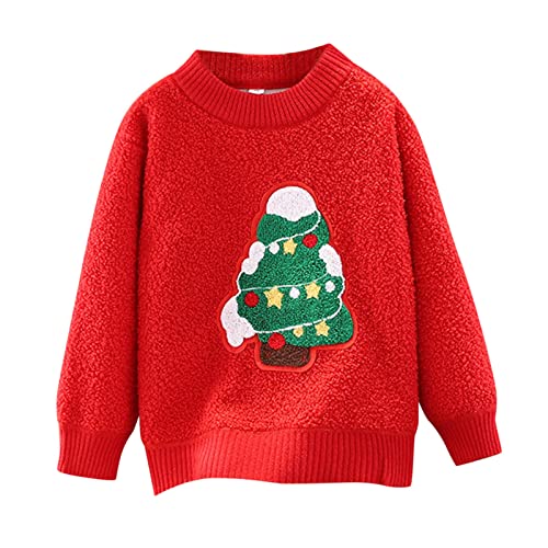 Toddler Furry Xmas Deer Knitwear Top Kids Cute Funny Christmas Reindeer Knit Pullover New Years Red Sweater