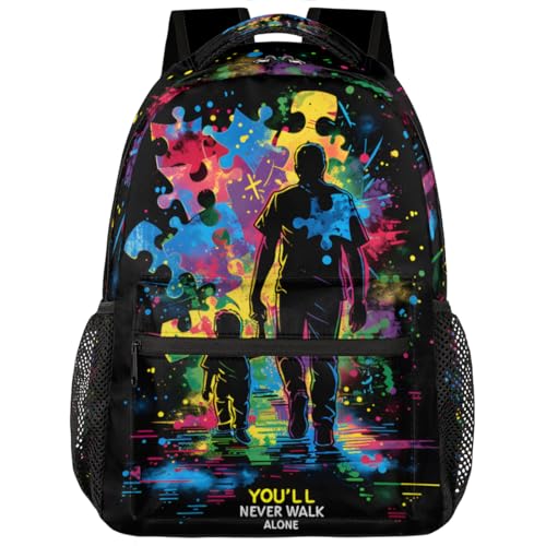 YoYoYuchong Mochila colorida de conscientização do autismo para meninas, meninos e crianças, mochila escolar de grande capacidade, mochila leve à prova d'água, mochila para laptop para esportes ao ar