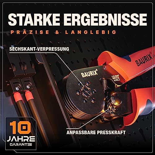 BAURIX® Crimpzange & Abisolierzange mit 2000 Aderendhülsen Set – Sechskant Crimpwerkzeug 0,25–6 mm² – Für zuverlässige Elektroinstallation – THESEUS (6-Kant) & AKURA