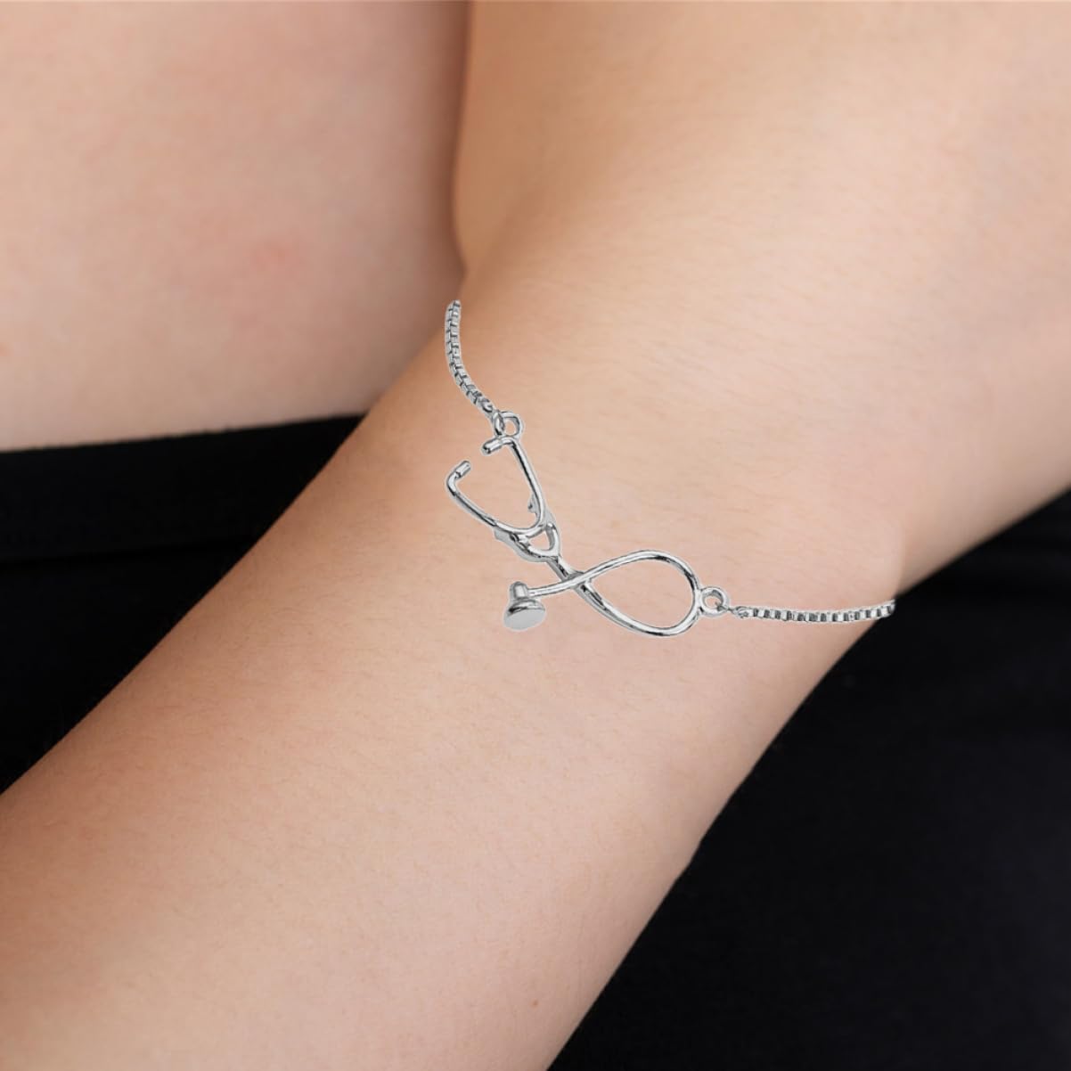 Bracciale in argento sterling, bracciale in argento 925, braccialetti da donna 2 pezzi braccialetti in argento braccialetto con ciondoli in argento bracciali rigidi in metallo Stetoscopio da infermier