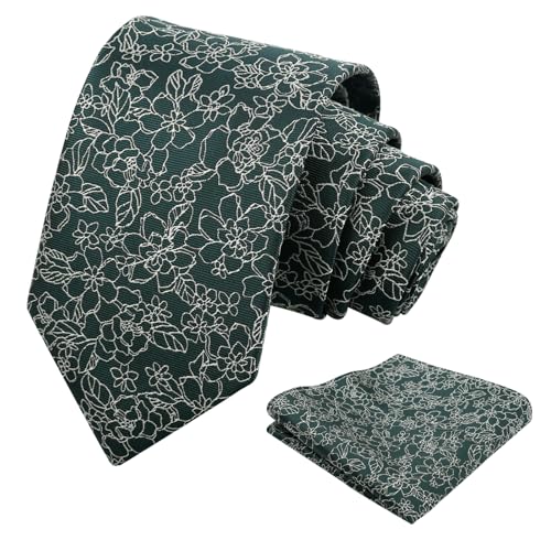 Alizeal Mens 3.15'' Flower Patterned Tie Set, Dark Green