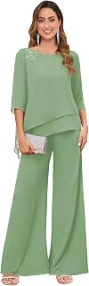 Mother of The Groom Pant Suits for Wedding 2 Piece Chiffon Long Formal Grandmother of The Bride Outfits