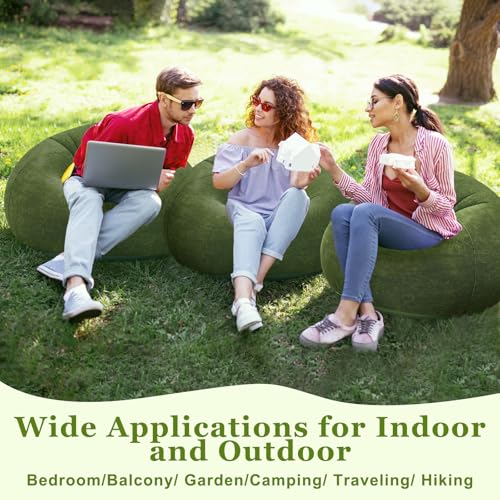 Image of Realspring Inflatable Bean Bag Chairs Outdoor Blow up Camping Chairs Inflatable Lazy Sofa Folding Portable Bean Bag Loungers Couch for Movie Night(Dark Green,4 Pcs)