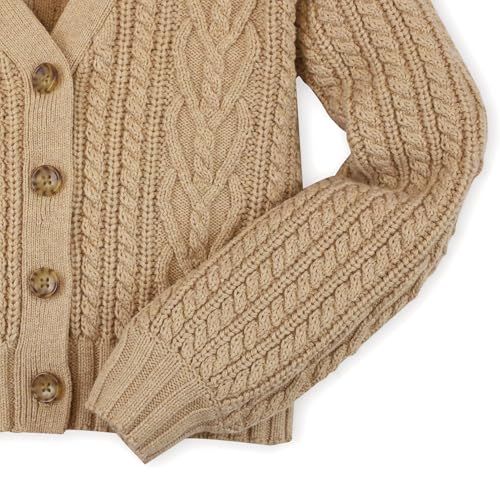 Image of Hope & Henry Girls' Long Sleeve Fancy Cardigan Sweater with Stripe Trim
