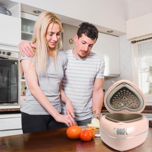 Image of Heart Shaped Pink Rice Cooker, Small Multifunctional Peach Heart Shape 300W High Power, Preset Timer, Automatic Heat Preservation, Cute Rice Cooker for New Year, Valentine's Day Gifts (Pastel Sakura)