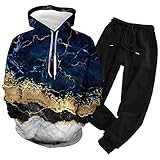 Adult Pullover Hoodies and Sweatpants Suit 3D Hoodies 2 Piece Outfits Hooded Sweatshirt Set Tracksuits for Men Marble