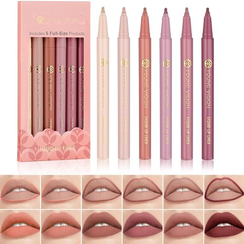BANGFENG 6Pcs Liquid Waterproof Lip Liner, Lip Stain Tint