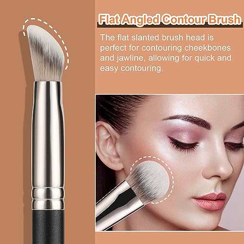 TEOYALL Angled Concealer Brush, Synthetic Contour Brush for Blending Setting Buffing with Liquid, Cream and Powder Cosmetic (Angled Brush)