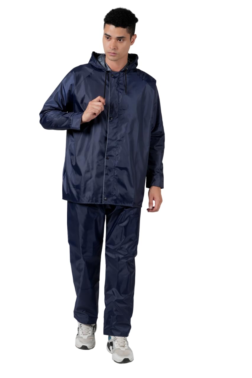 TAGAS Men's Raincoat ||Waterproof for Bike ||Reversible Double Layer with Hood || Set of Top and Bottom rain Wear (MRC-8006-BLUE-XL)