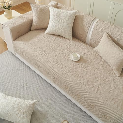 Housse de canapé d'angle en coton beige 110x160 cm style bohème
