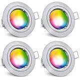 linovum 4er WLAN Einbauleuchten Set mit tauschbaren RGB GU10 LED Smart Birnen - kompatibel mit Alexa & Google - Smarthome Spot silber rund