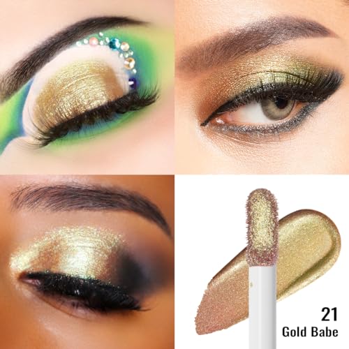 Oulac Liquid Glitter Eyeshadow – Gold Eyeshadow Shimmer Eyeshadow & Eyeliner | Sheer Lime Gold with Blue and Gold Sparkle, Blendable Sparkly Eye Make-up, Crease Resistant, Vegan, 5.4g, Gold Babe (21) - Image 4