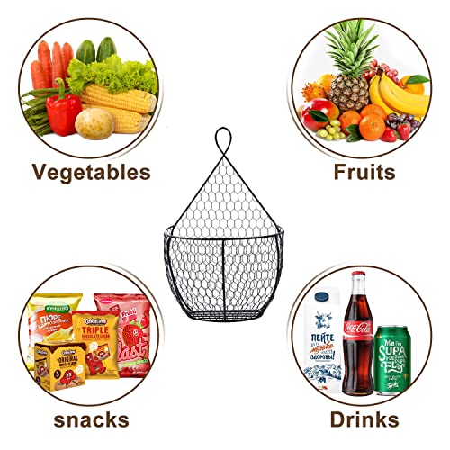 Erytlly Metal Fruit And Vegetable Storage Hanging Basket Wall Mounted, Hanging Fruit Basket For Kitchen Black Wire Baskets For Flowers, Fruits And Veggies, Fruit Hanging Baskets - Set Of 3 #TOP2