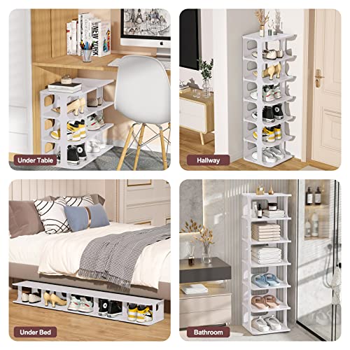 Ateboon Shoe Rack,7-Tier Stackable Shoe Storage Organizer For Closet,Vertical Shoe Rack For Small Spaces,Plastic Free Standing Shoe Racks For Entryway,Narrow Shoe Organizer Cabinet (Grey) #TOP7