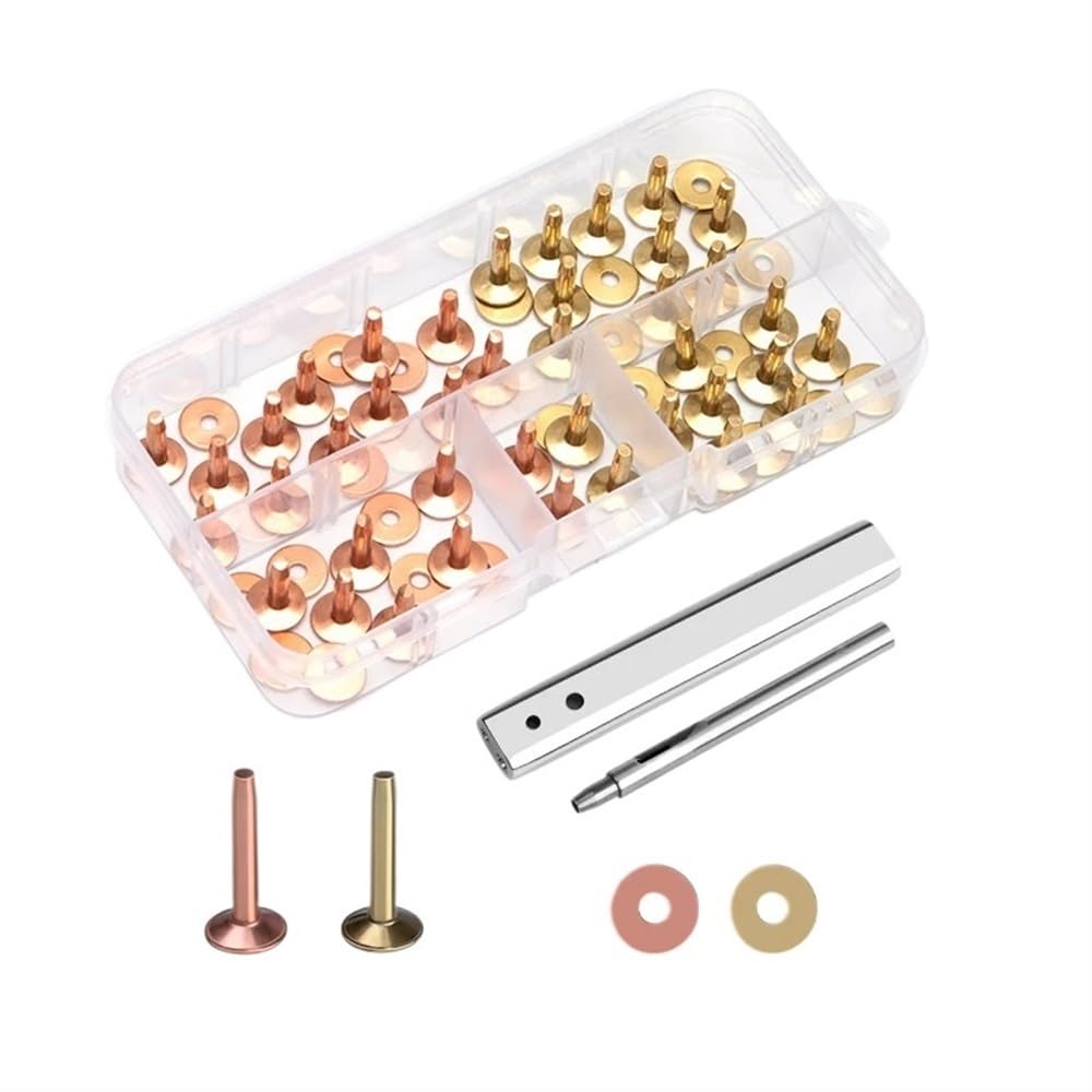 43 Stück Nieten und Grate aus reinem Kupfer, Set in 4 Größen, Set aus massivem Messing, Nieten-Setzwerkzeug für Gürtel, Geldbörsen, Halsbänder, Leder, DIY-Handwerk (Color : Mixed Color-10x19mm)