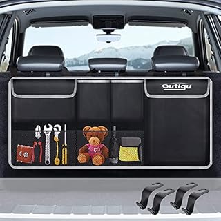 Car Boot Tidy Organiser with Magic Sticker, Hanging Car Black Seat Storage Bag for Space Saving, Large Capacity Back Seat Bags with 6 Pockets, Collapsible Organiser for Trunk, Van and Most Vehicles