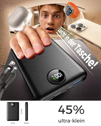 Power Bank, 22.5W Mini PowerBank 20000mAh(USB-C Input & Output), PD 3.0 QC 3.0 Externe Handyakkus mit LED Display, Kompatibel mit iPhone 17 16 15 14 13 12 Pro Max und mehr 3