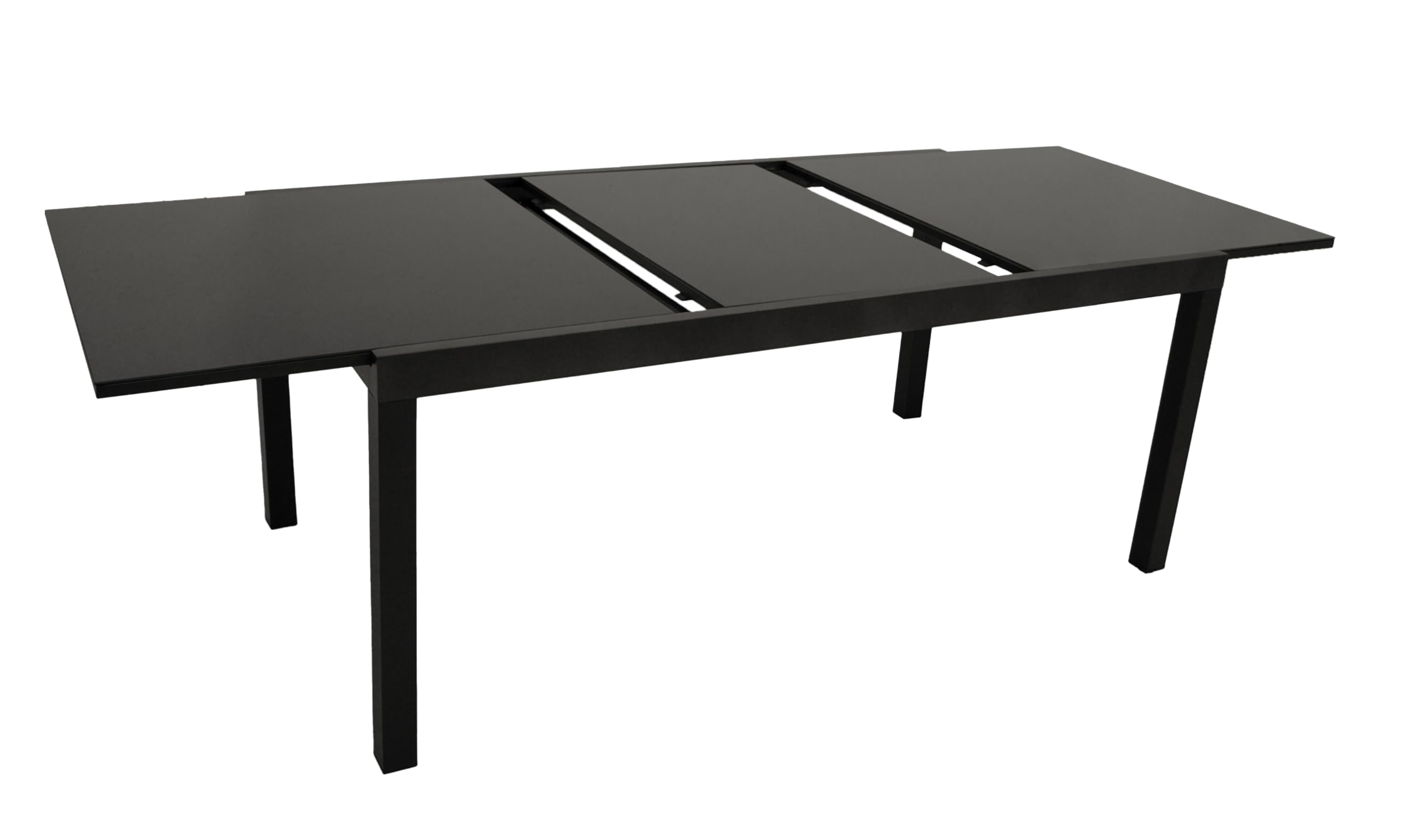 DEGAMO Gartentisch Ausziehtisch ELBA XXL, 200/300x110cm, Aluminium anthrazit + Glas schwarz, Outdoor