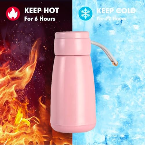 Image of Baskety Small Thermal Coffee Glass Insulated Vacuum Flask 400ml | Lined Water & Coffee Dispenser Bottle | Portable, Leakproof & Durable | Pink