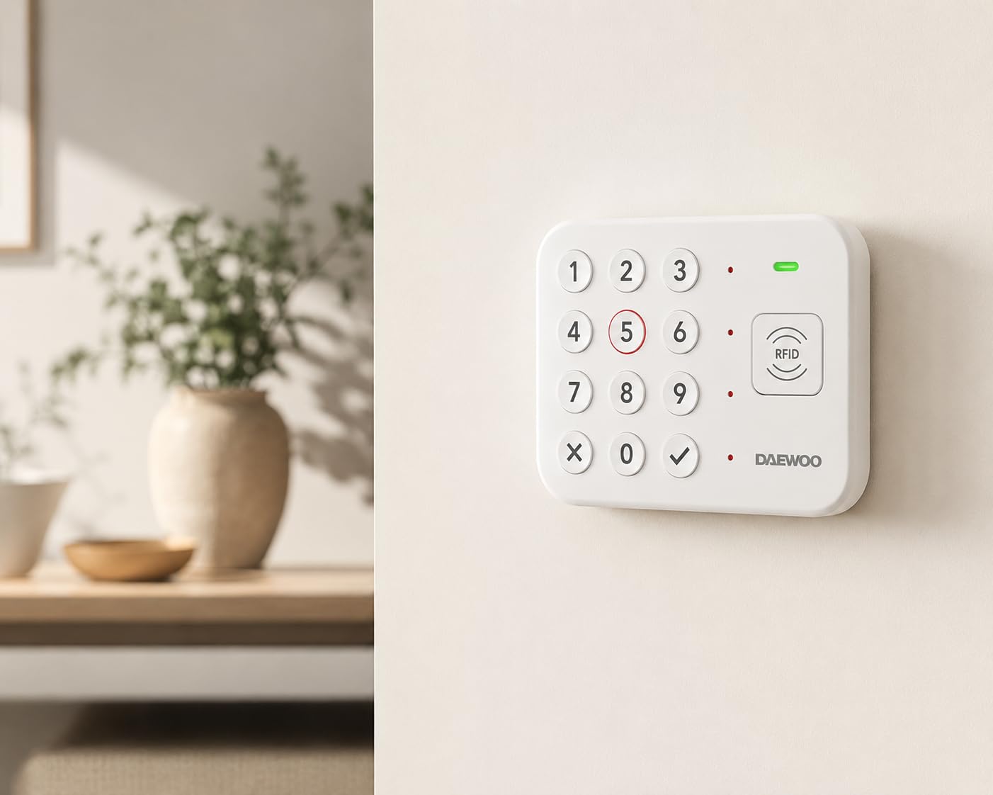 Kit Alarme sans Fil Vigilia | Centrale avec Clavier, Caméra Full HD, Détecteur Mouvement, 2 Contacteurs 2-en-1, Télécommande, 2 Badges RFID | sans Abonnement | App Daewoo Home Connect