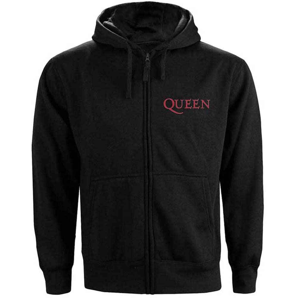 Rockoff Trade Men's Queen Classic Crest Zip (Back Print) Hoodie, Black (Black Black), Small (Size:Small)