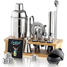 Cocktail Shaker Set,24-Piece Bartender Kit Complete Bartending Kit Bar Set with Stand,Drink Shaker & Mixer Perfect Bar Accessories for Home Bar Set,Housewarming Gifts for Men & Women,Silver