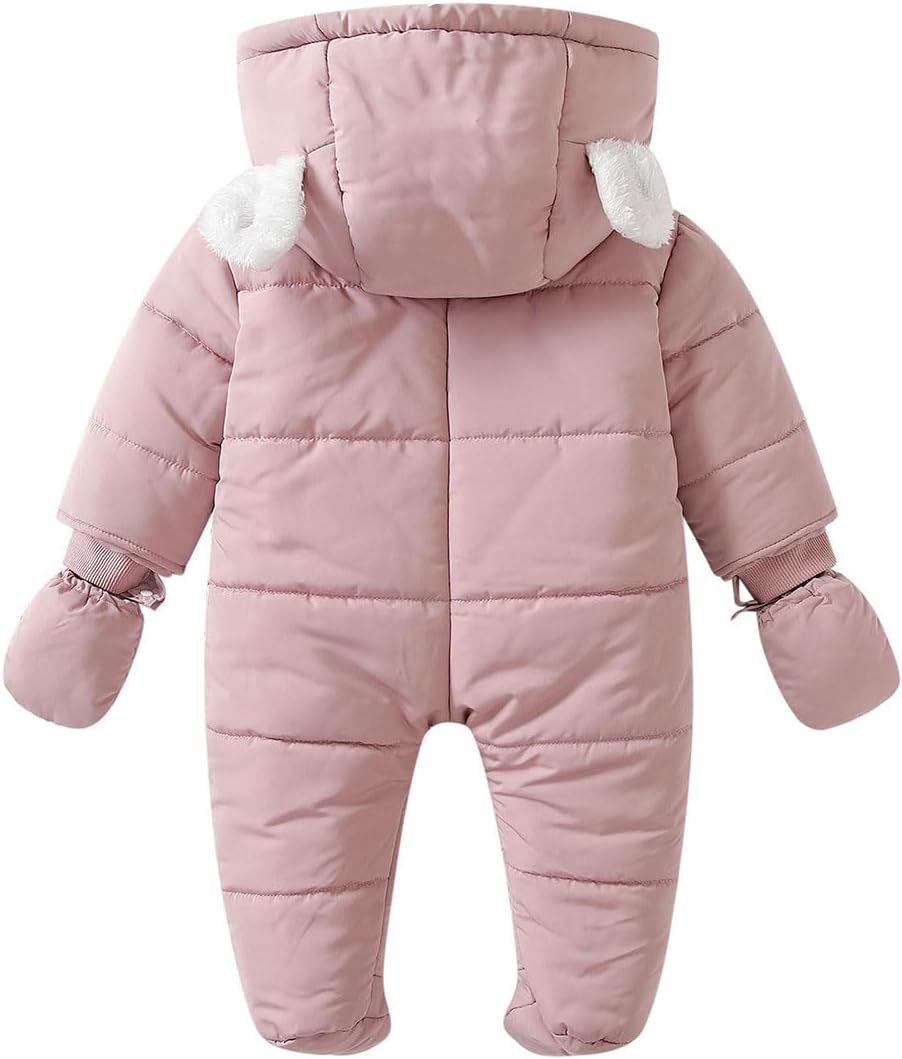 Simplee kids Baby Infant Boys Girls Snowsuit Winter Hooded Footed Warm Jumpsuit Outerwear with Gloves for 3-24 Months - Image 3