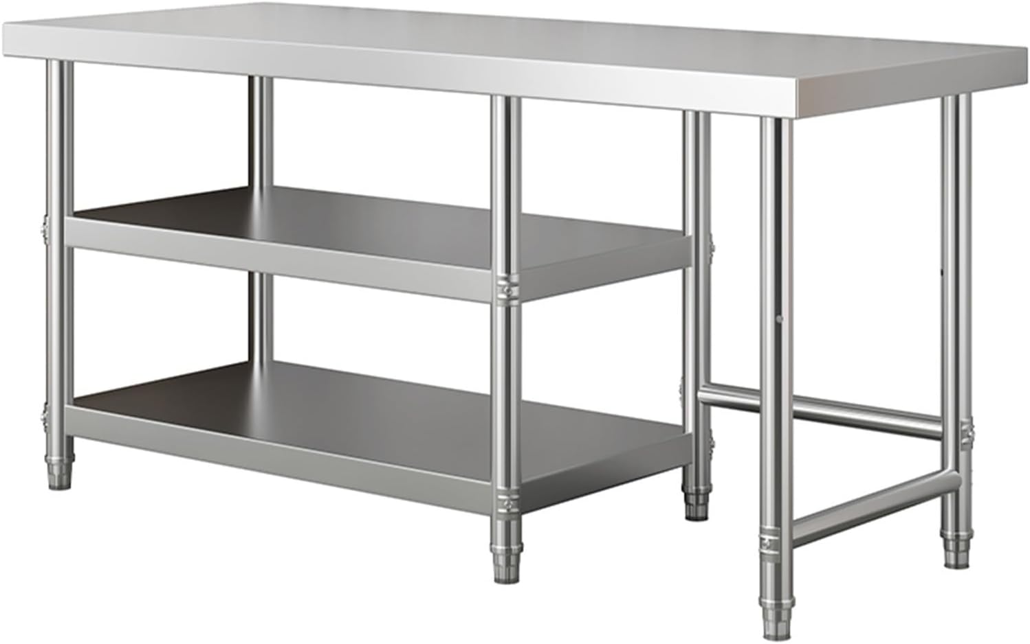 Stainless Steel Table 3-Tier Kitchen Work Tables Accommodates Gas Cylinders and Storage Shelves Heavy-Duty Construction with Reinforced Materials Adjustable Feet for Leveling High Load Capacitility